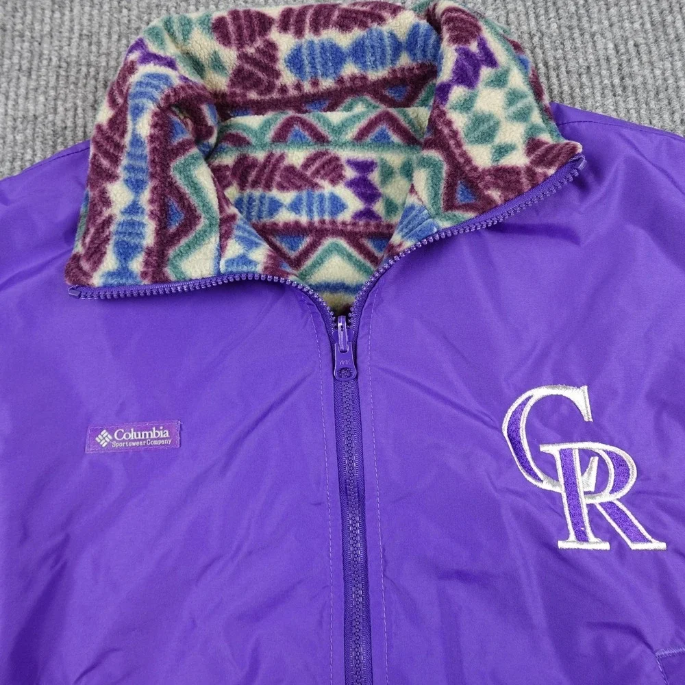 Vintage Colorado Rockies Vest Womens Large Purple MLB Reversible Columbia Fleece - Picture 2 of 10